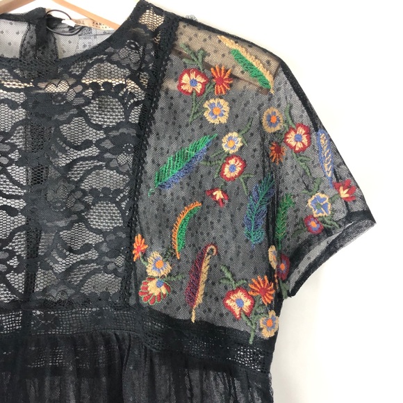 SOLD NEW Zara Black Lace Floral Top Shirt Small - Picture 4 of 8